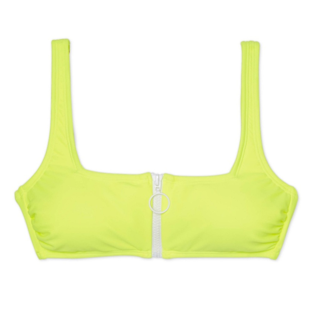 Neon Yellow Zip Front Bralette Bikini Top